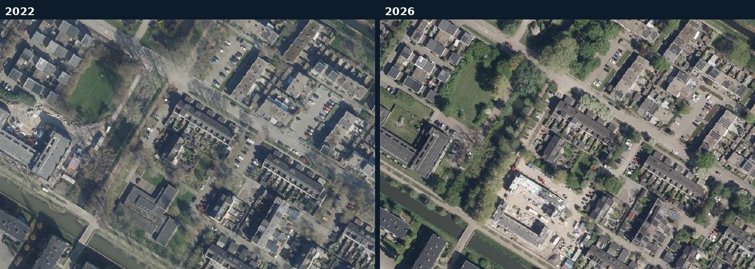 Luchtfoto van een bouwlocatie in IJsselstein in 2022 en 2026