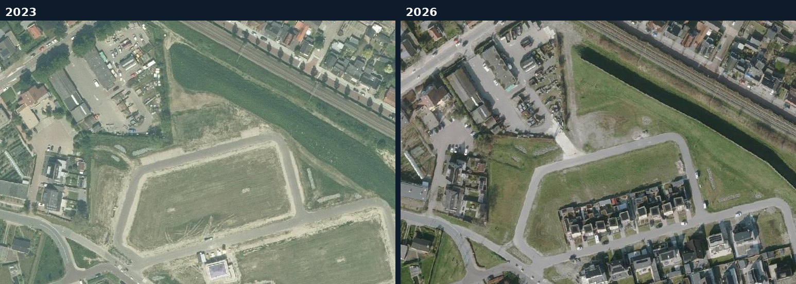 Luchtfoto van een bouwlocatie in Kapelle in 2023 en 2026
