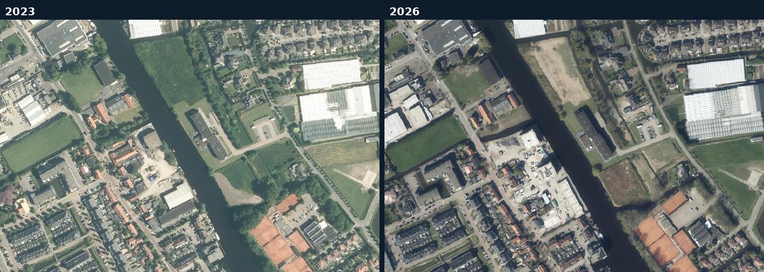 Luchtfoto van een bouwlocatie in Katwijk in 2023 en 2026
