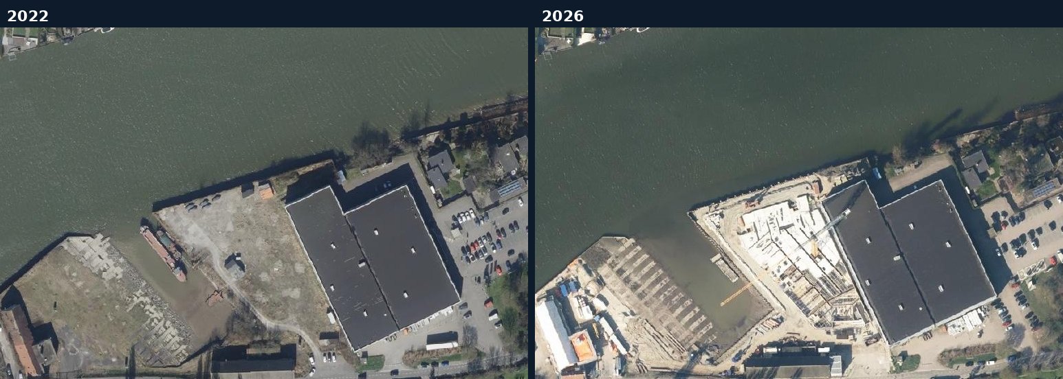 Luchtfoto van een bouwlocatie in Krimpen aan den IJssel in 2022 en 2026