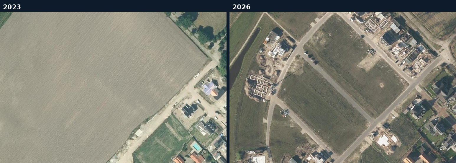 Luchtfoto van een bouwlocatie in Laarbeek in 2023 en 2026