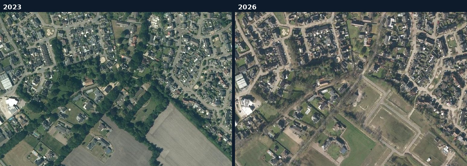 Luchtfoto van een bouwlocatie in Land van Cuijk in 2023 en 2026