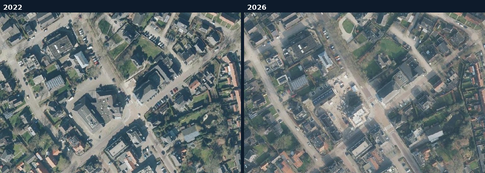 Luchtfoto van een bouwlocatie in Lochem in 2022 en 2026
