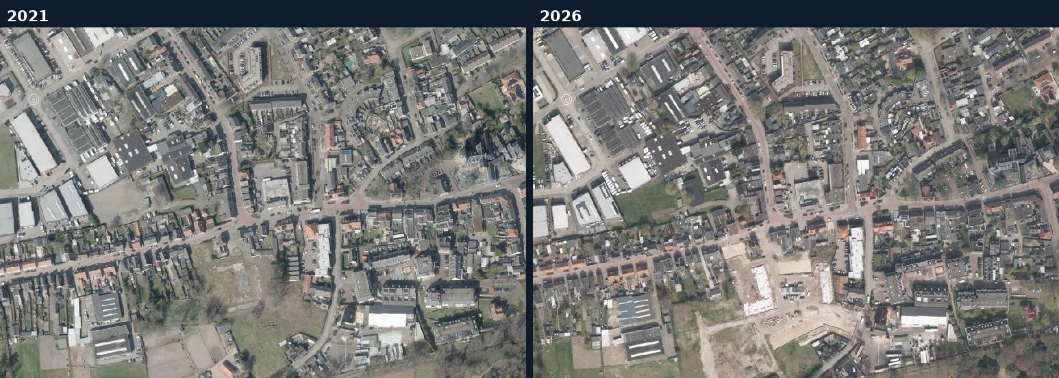 Luchtfoto van een bouwlocatie in Loon op Zand in 2021 en 2026