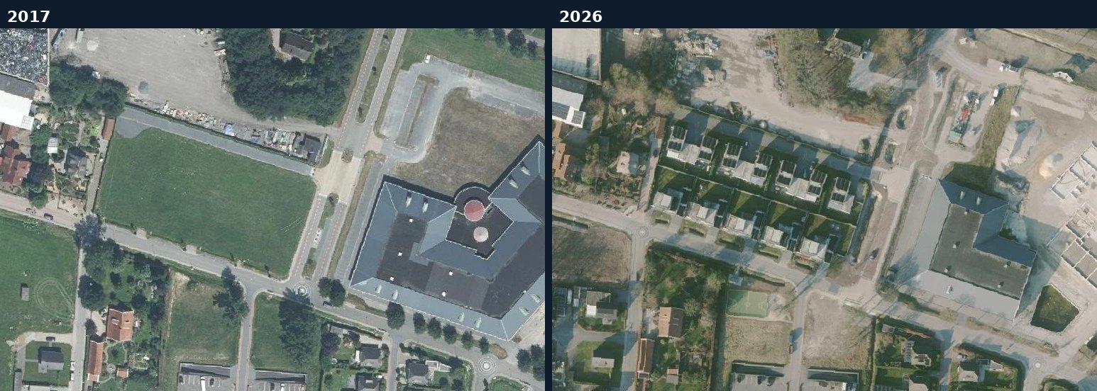 Luchtfoto van een bouwlocatie in Losser in 2017 en 2026