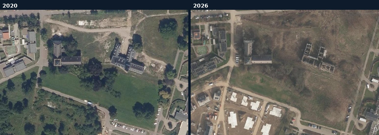 Luchtfoto van een bouwlocatie in Maasgouw in 2020 en 2026