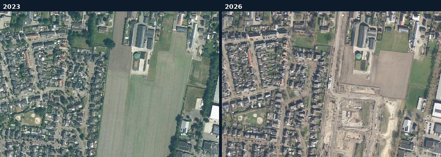 Luchtfoto van een bouwlocatie in Maashorst in 2023 en 2026