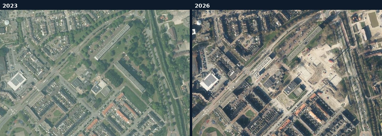 Luchtfoto van een bouwlocatie in Maassluis in 2023 en 2026