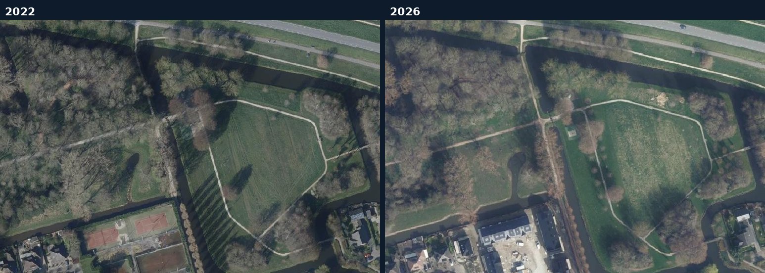Luchtfoto van een bouwlocatie in Medemblik in 2022 en 2026