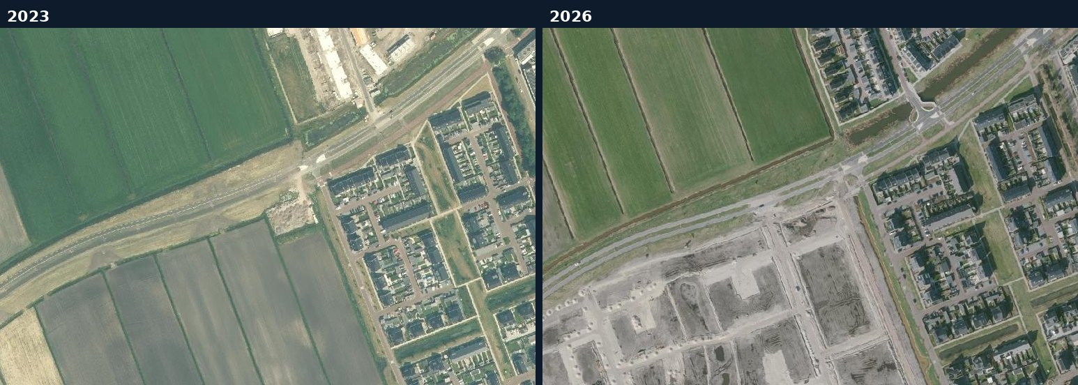 Luchtfoto van een bouwlocatie in Meppel in 2023 en 2026
