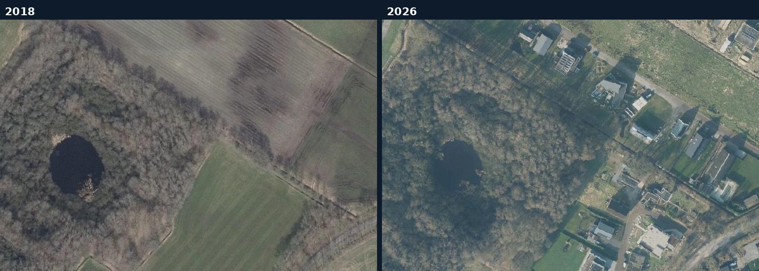 Luchtfoto van een bouwlocatie in Midden-Drenthe in 2018 en 2026