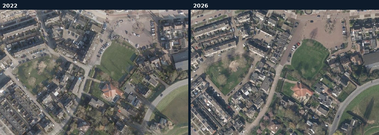 Luchtfoto van een bouwlocatie in Molenlanden in 2022 en 2026