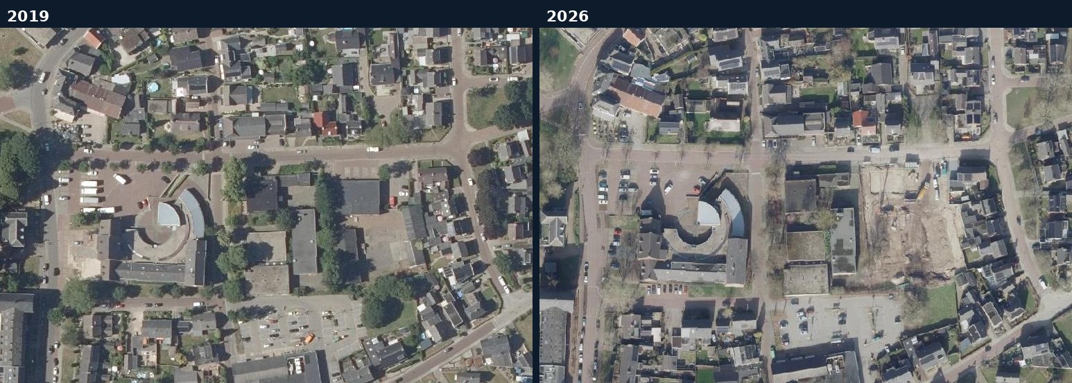 Luchtfoto van een bouwlocatie in Montferland in 2019 en 2026