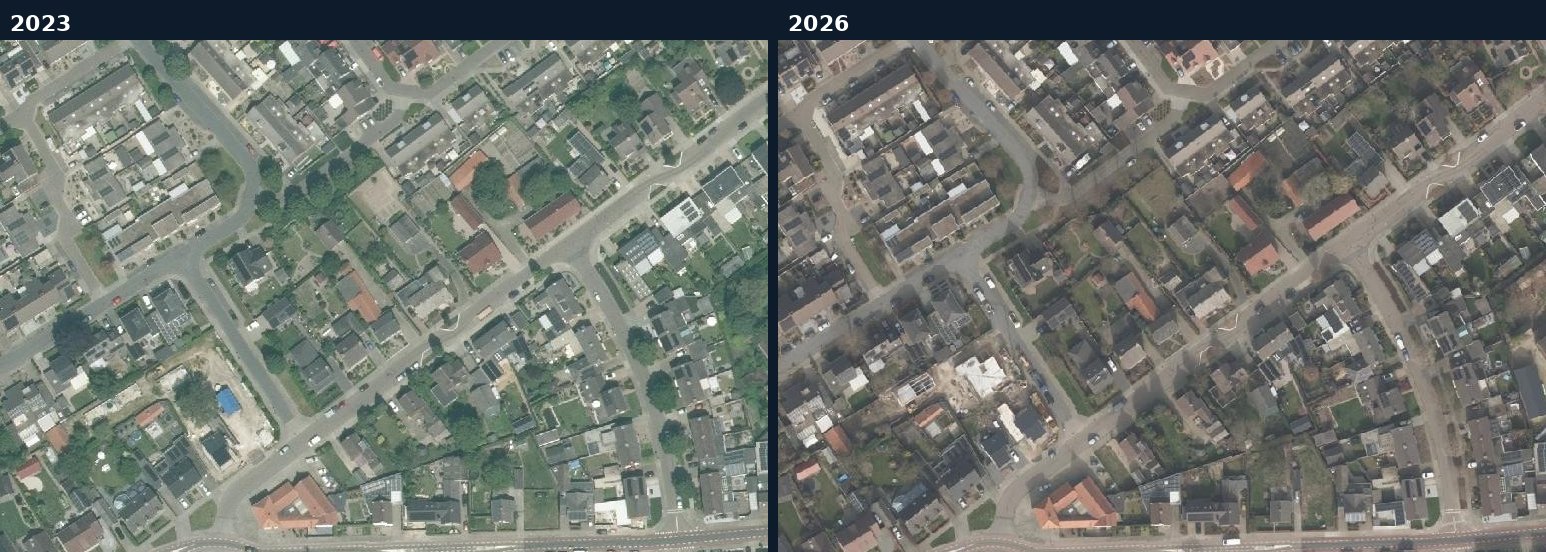 Luchtfoto van een bouwlocatie in Nederweert in 2023 en 2026
