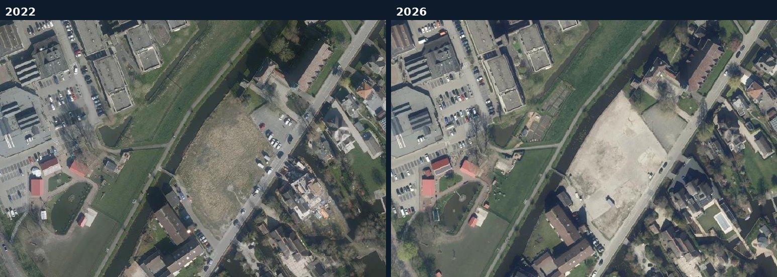 Luchtfoto van een bouwlocatie in Nieuwkoop in 2022 en 2026