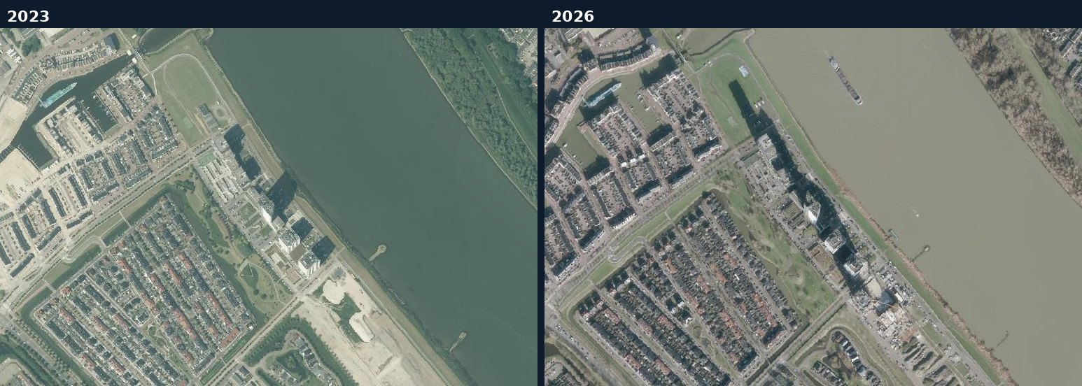 Luchtfoto van een bouwlocatie in Nissewaard in 2023 en 2026
