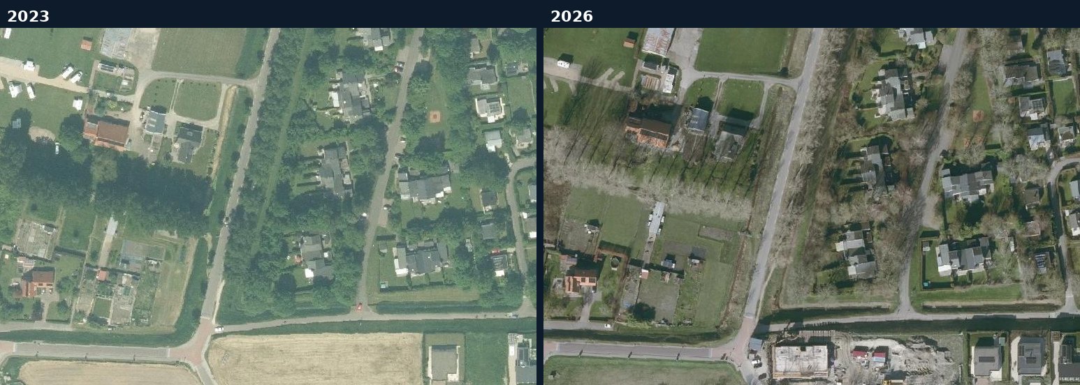 Luchtfoto van een bouwlocatie in Noord-Beveland in 2023 en 2026
