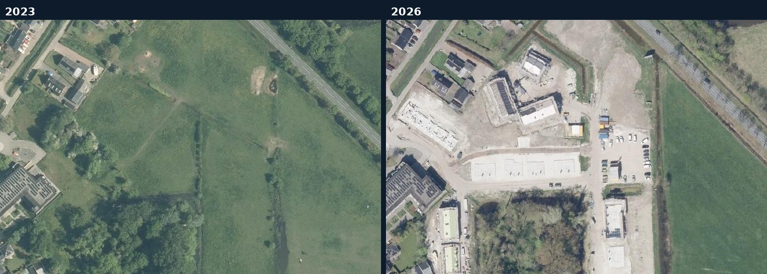 Luchtfoto van een bouwlocatie in Noordenveld in 2023 en 2026