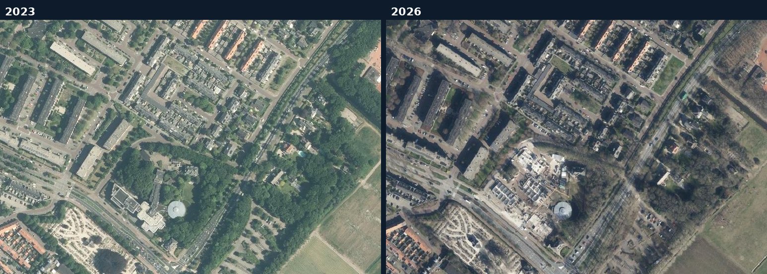 Luchtfoto van een bouwlocatie in Noordwijk in 2023 en 2026