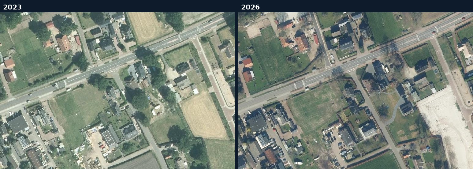 Luchtfoto van een bouwlocatie in Nunspeet in 2023 en 2026