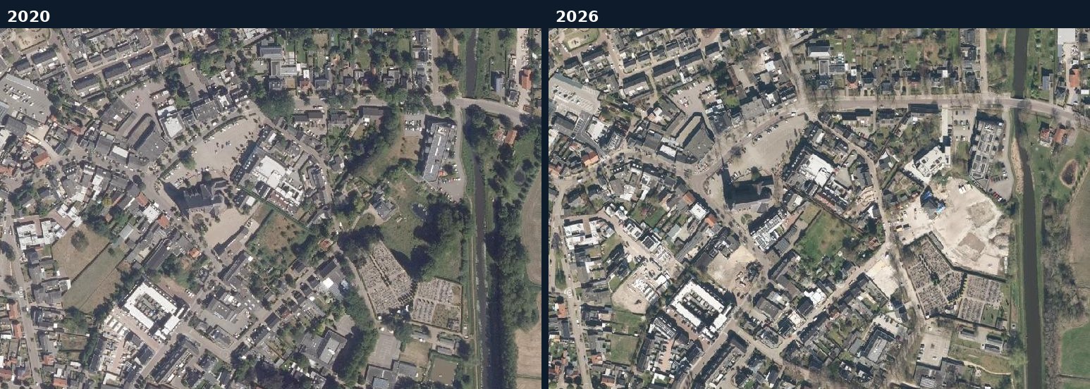 Luchtfoto van een bouwlocatie in Oisterwijk in 2020 en 2026