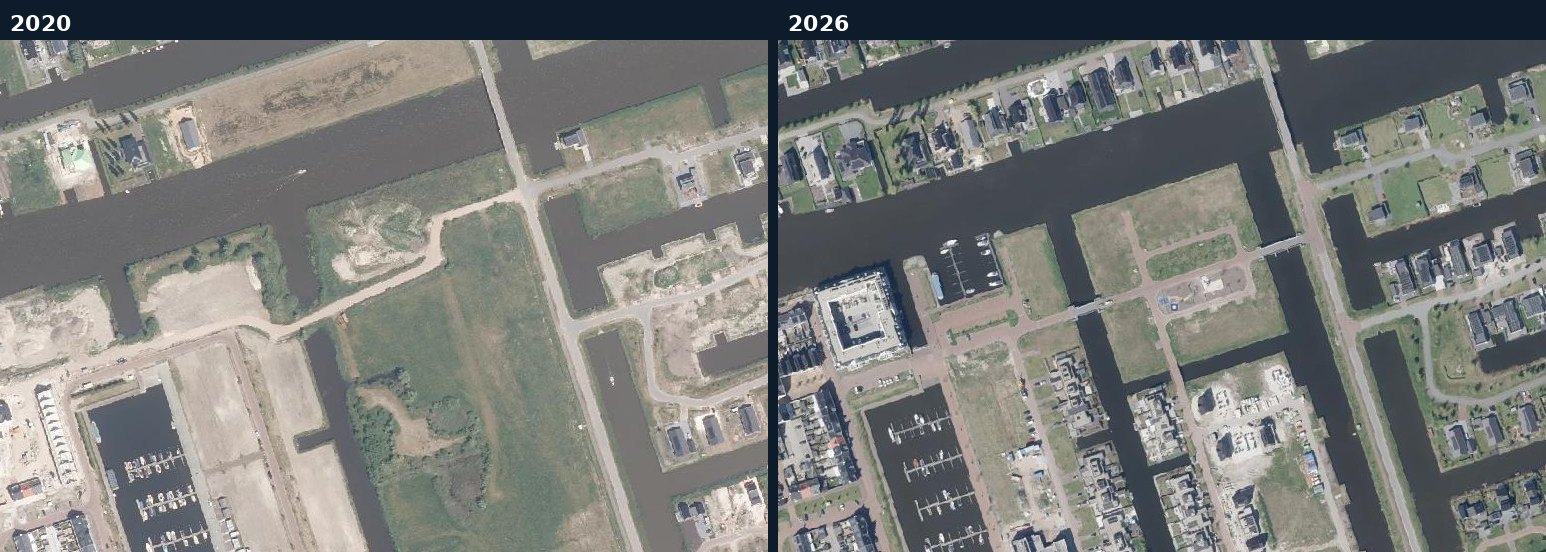 Luchtfoto van een bouwlocatie in Oldambt in 2020 en 2026