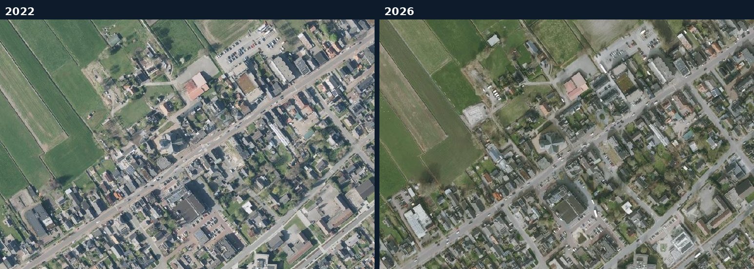 Luchtfoto van een bouwlocatie in Oldebroek in 2022 en 2026