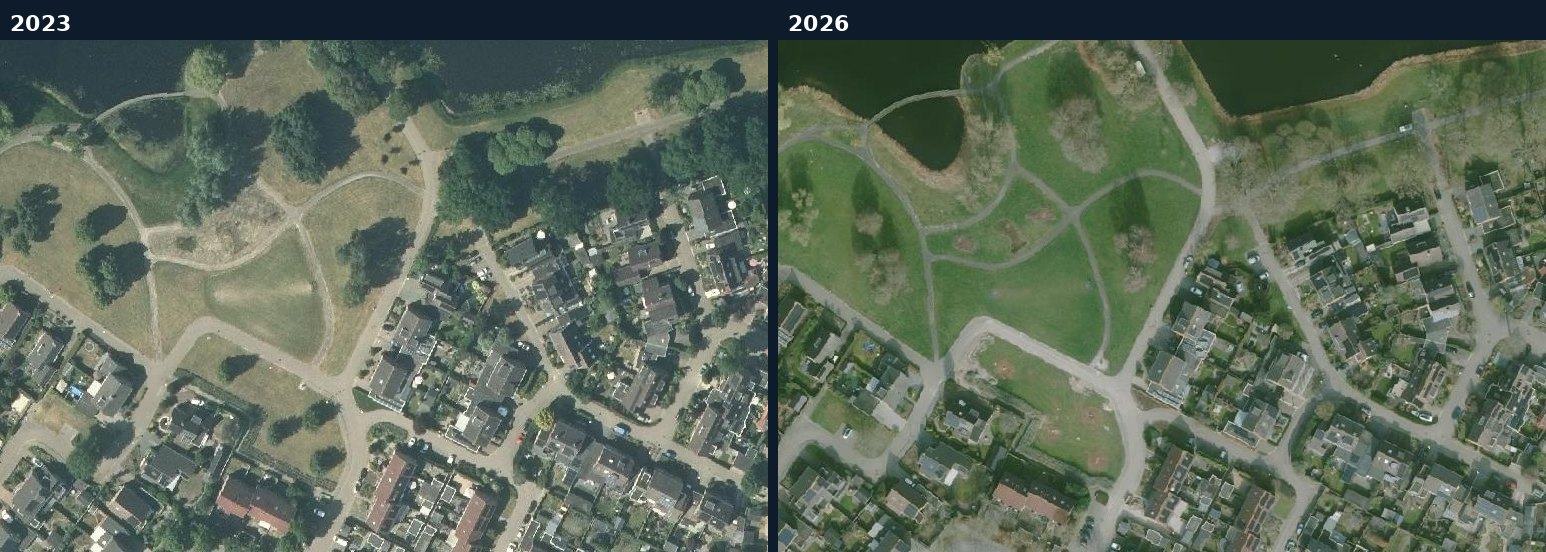 Luchtfoto van een bouwlocatie in Ommen in 2023 en 2026