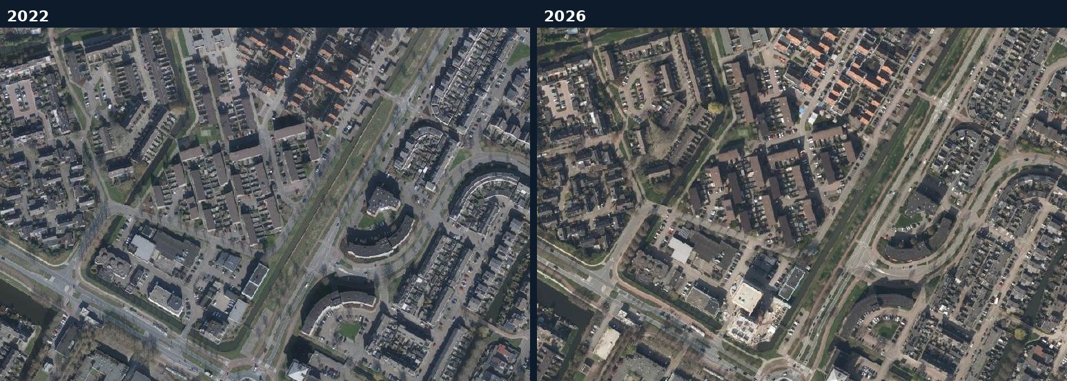 Luchtfoto van een bouwlocatie in Papendrecht in 2022 en 2026