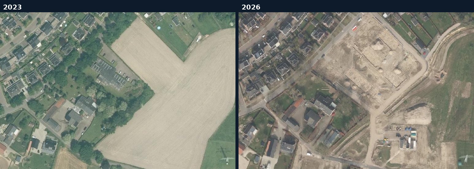 Luchtfoto van een bouwlocatie in Peel en Maas in 2023 en 2026
