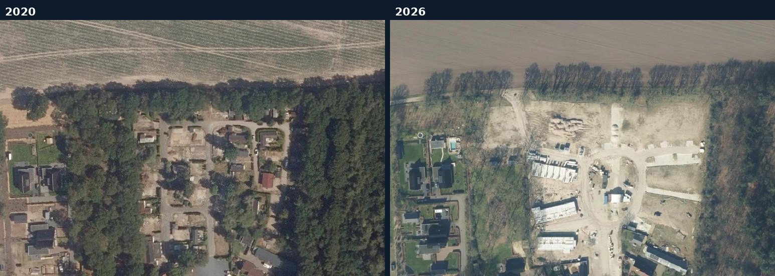 Luchtfoto van een bouwlocatie in Putten in 2020 en 2026