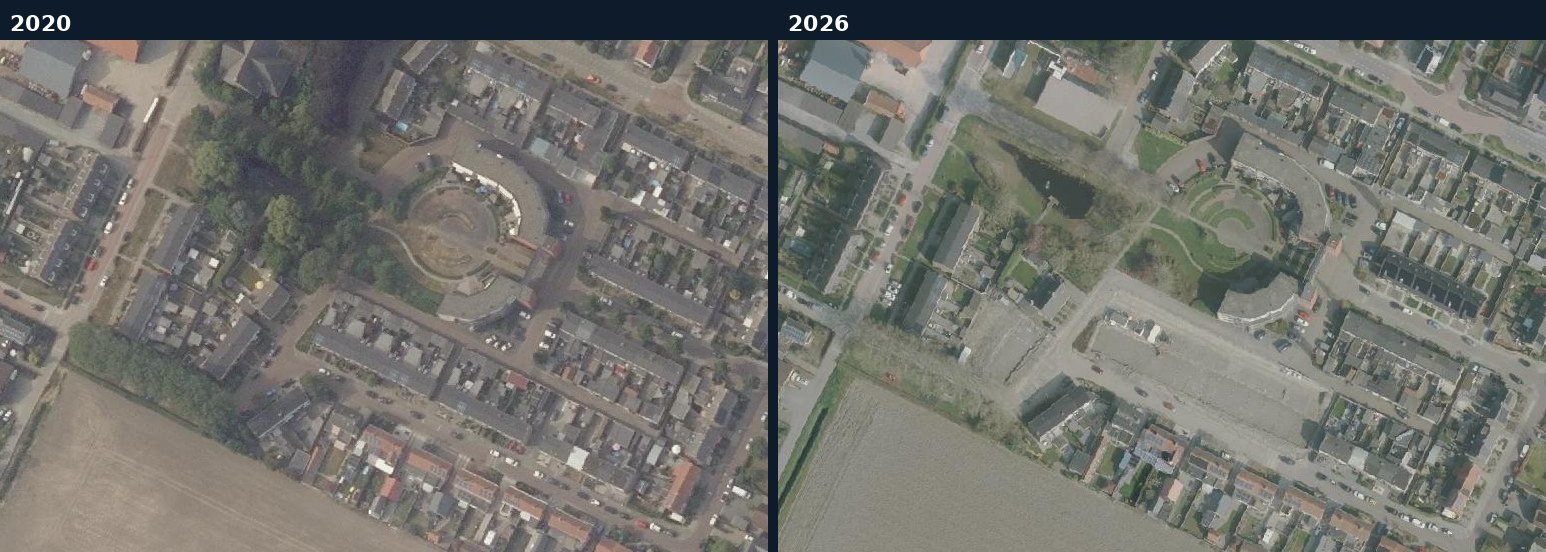 Luchtfoto van een bouwlocatie in Reimerswaal in 2020 en 2026