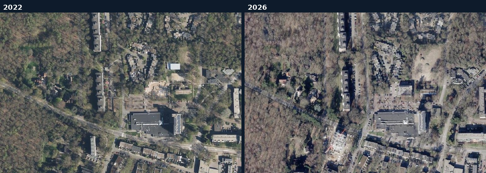 Luchtfoto van een bouwlocatie in Renkum in 2022 en 2026