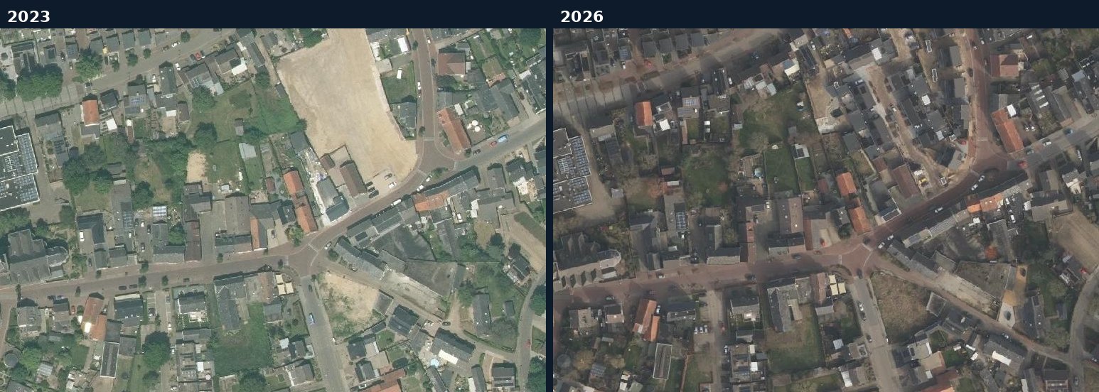 Luchtfoto van een bouwlocatie in Roerdalen in 2023 en 2026