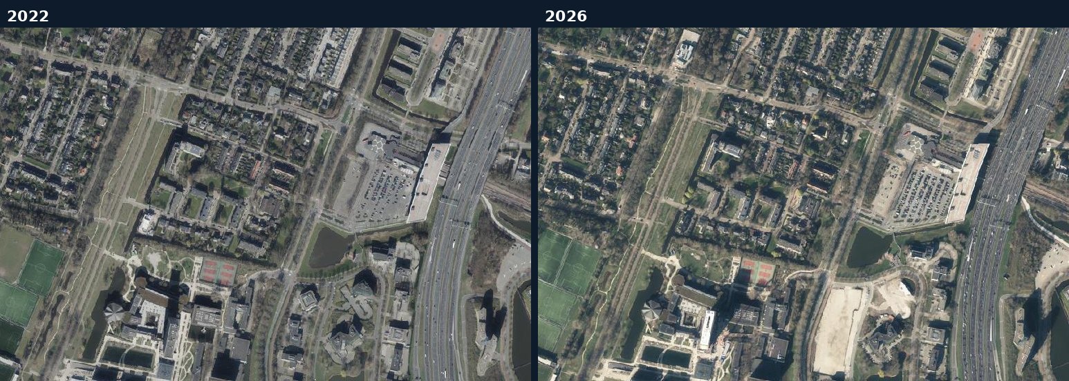 Luchtfoto van een bouwlocatie in Rotterdam in 2022 en 2026