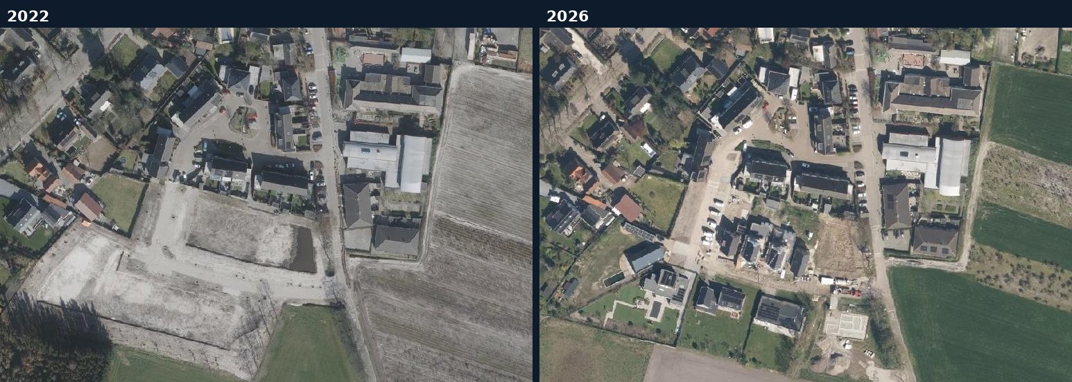 Luchtfoto van een bouwlocatie in Rucphen in 2022 en 2026