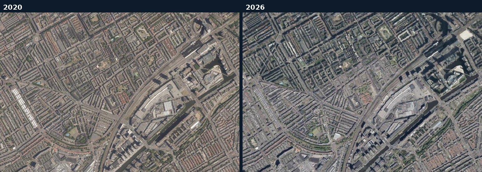 Luchtfoto van een bouwlocatie in 's-Gravenhage (gemeente) in 2020 en 2026