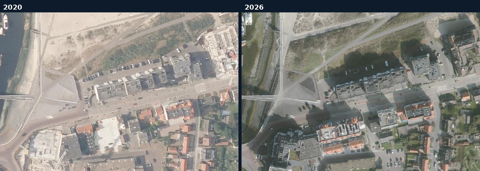 Luchtfoto van een bouwlocatie in Sluis in 2020 en 2026