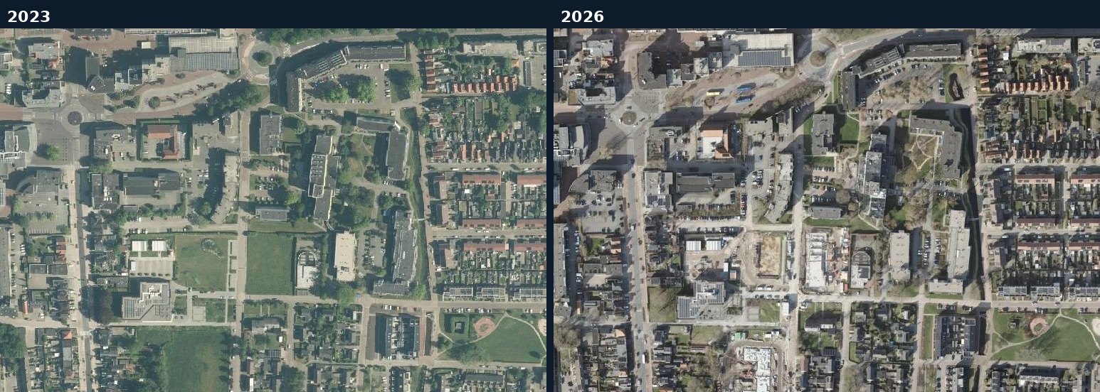 Luchtfoto van een bouwlocatie in Smallingerland in 2023 en 2026