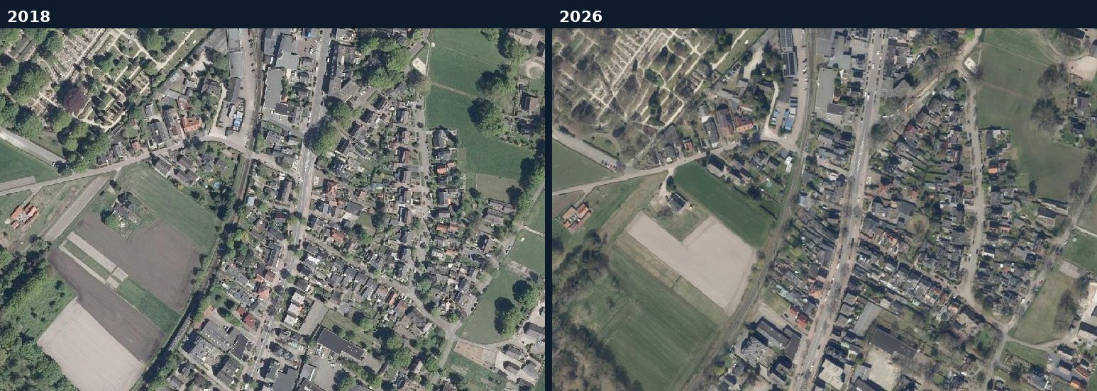 Luchtfoto van een bouwlocatie in Soest in 2018 en 2026
