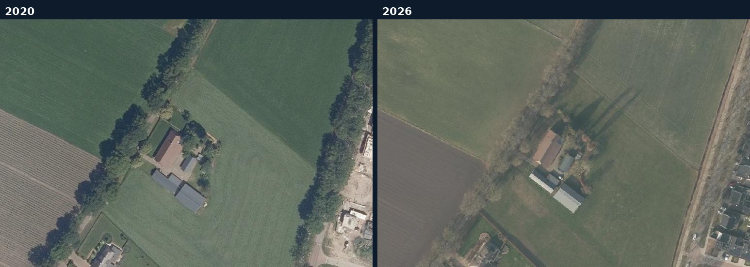 Luchtfoto van een bouwlocatie in Someren in 2020 en 2026