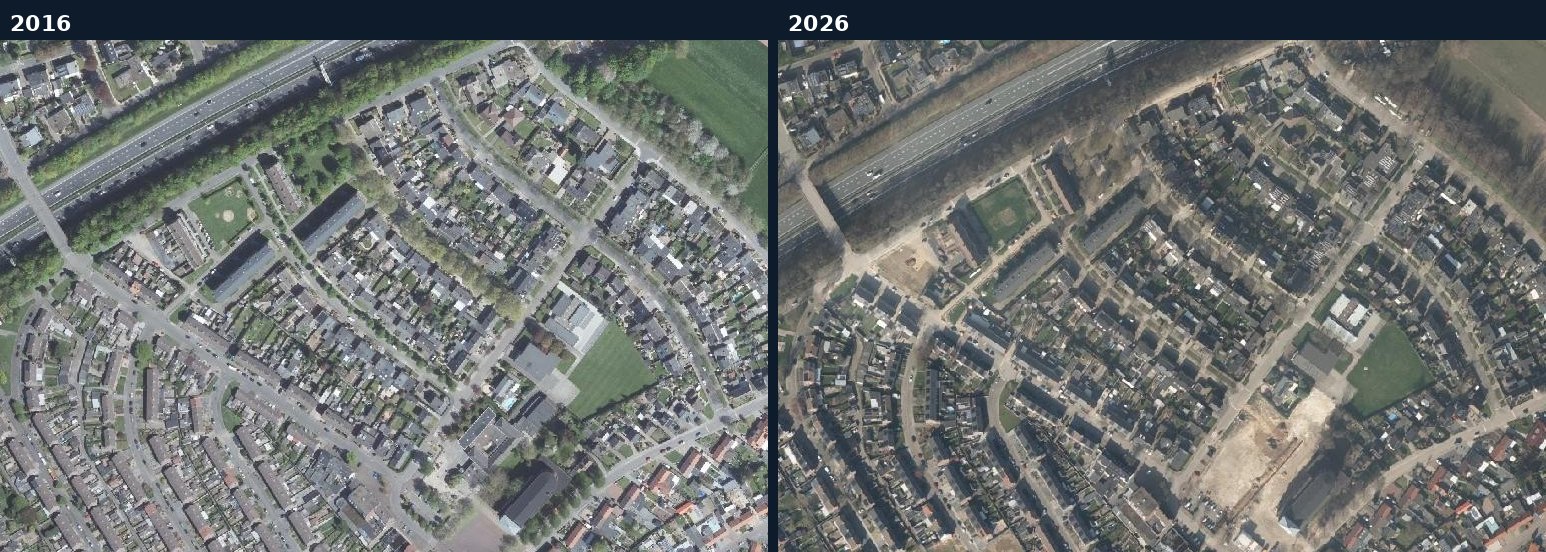 Luchtfoto van een bouwlocatie in Stein (L.) in 2016 en 2026