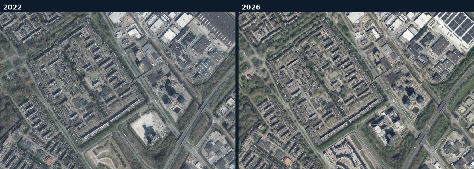Luchtfoto van een bouwlocatie in Stichtse Vecht in 2022 en 2026