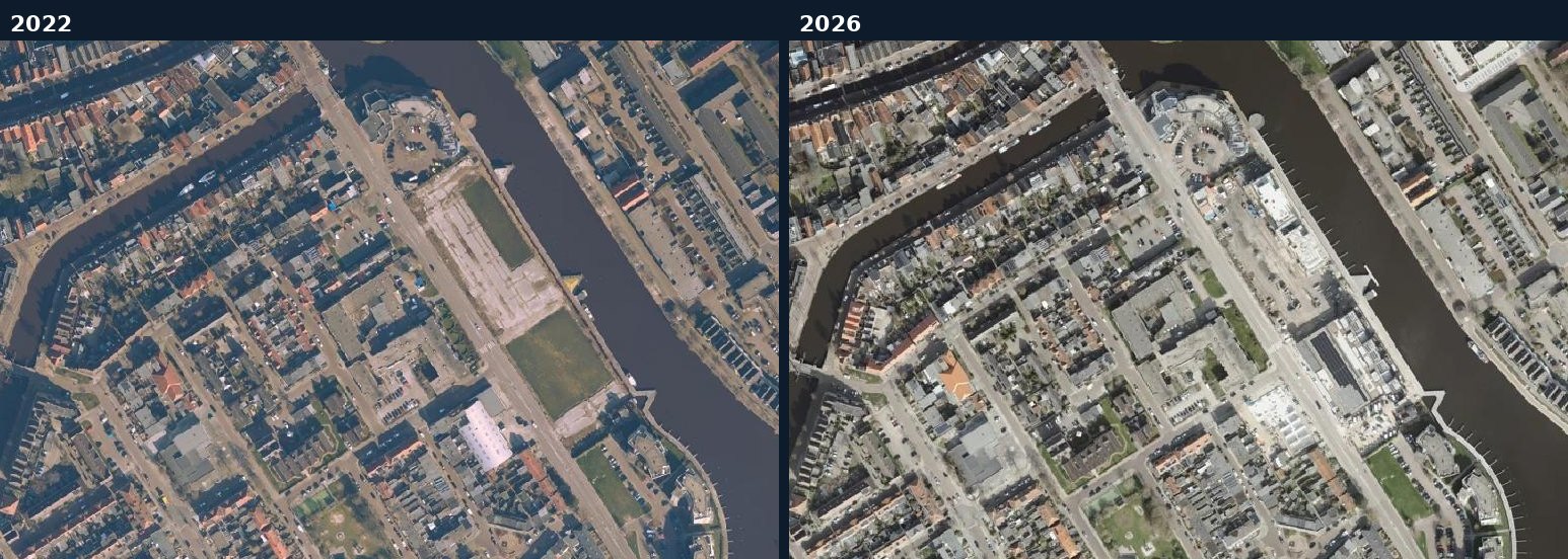 Luchtfoto van een bouwlocatie in Súdwest-Fryslân in 2022 en 2026