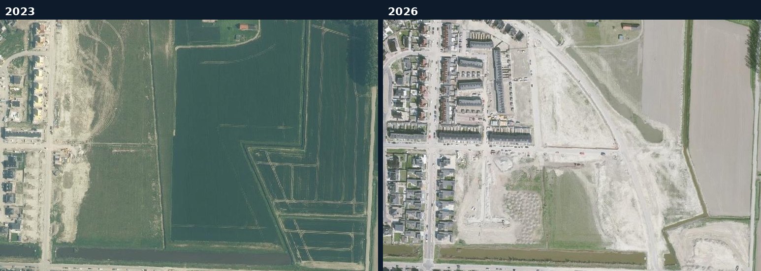 Luchtfoto van een bouwlocatie in Terneuzen in 2023 en 2026