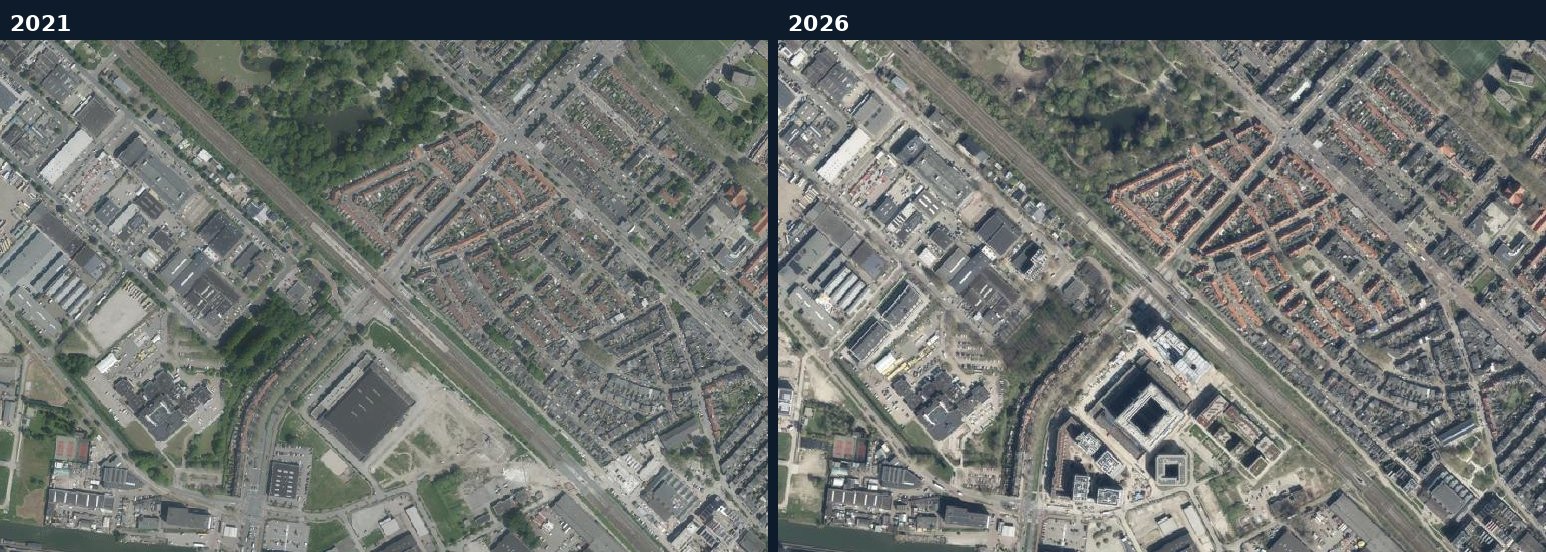 Luchtfoto van een bouwlocatie in Utrecht (gemeente) in 2021 en 2026