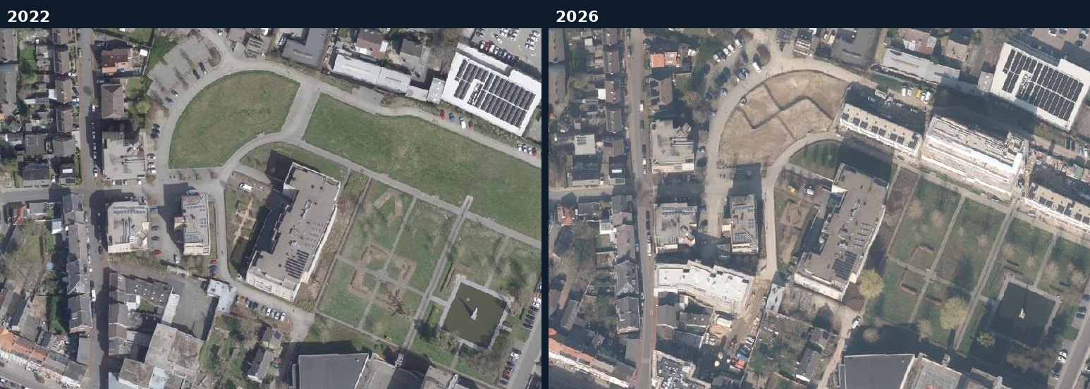 Luchtfoto van een bouwlocatie in Vaals in 2022 en 2026
