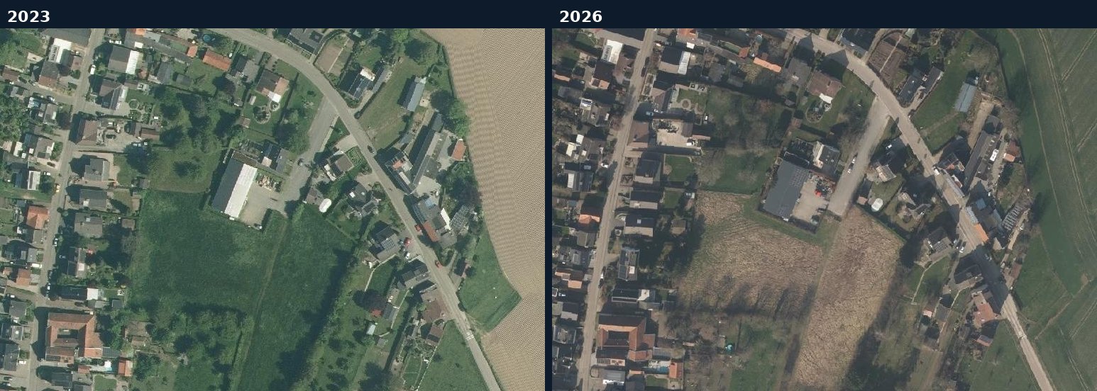 Luchtfoto van een bouwlocatie in Valkenburg aan de Geul in 2023 en 2026