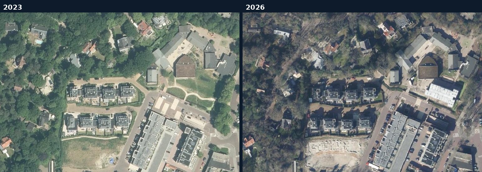 Luchtfoto van een bouwlocatie in Velsen in 2023 en 2026