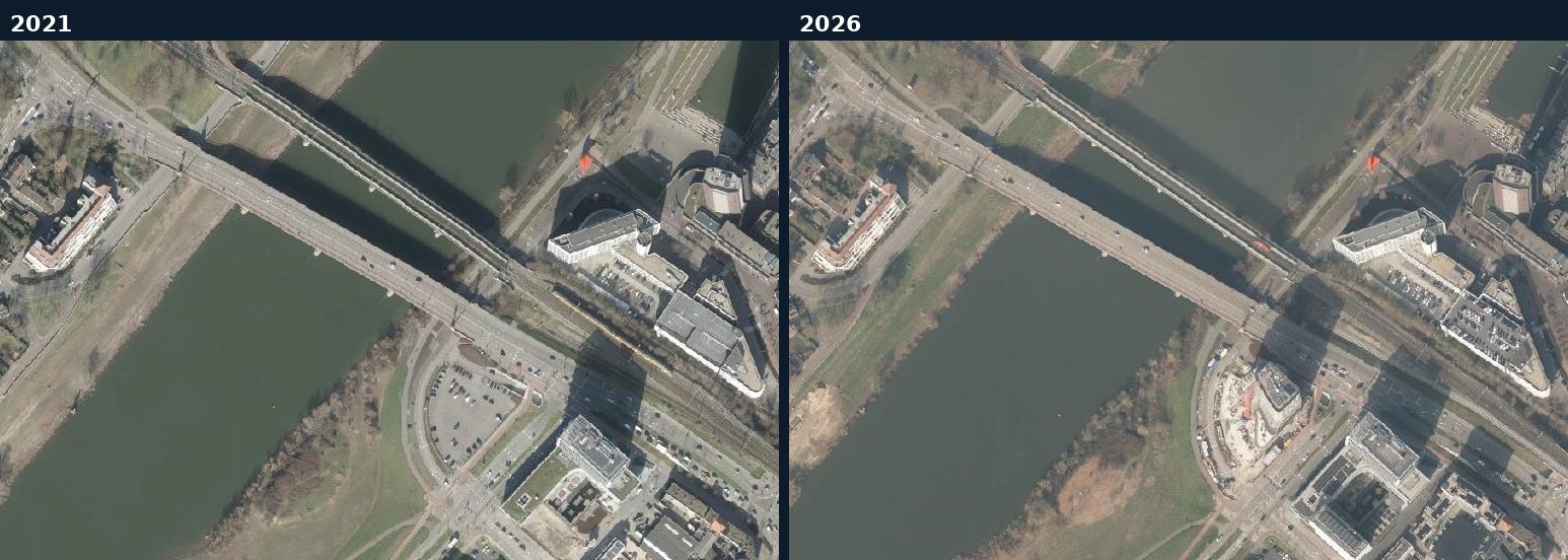 Luchtfoto van een bouwlocatie in Venlo in 2021 en 2026